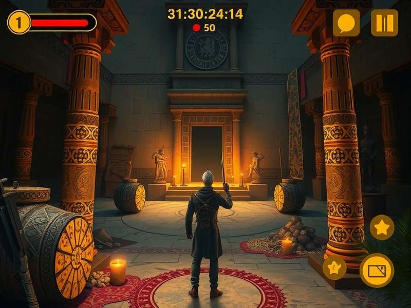 Holy Land Explorer gameplay screenshot showing character at ancient temple
